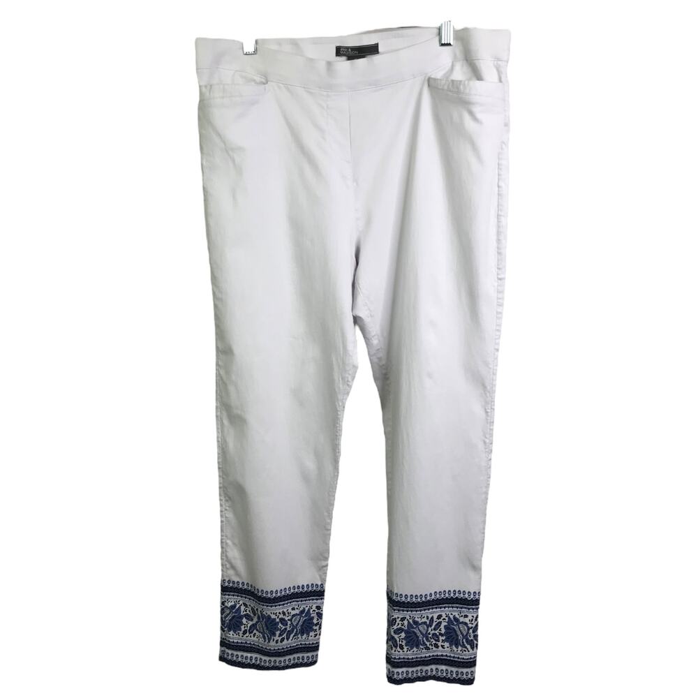 89th & Madison Pants Womens Sz XL White Blue Floral Stretch Straight Leg Hi-Rise